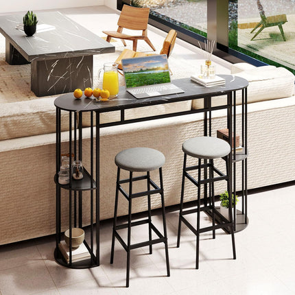 Dreamade 60 Inches Bar Table for 2-4 with Faux Marble Tabletop and Storage Shelves