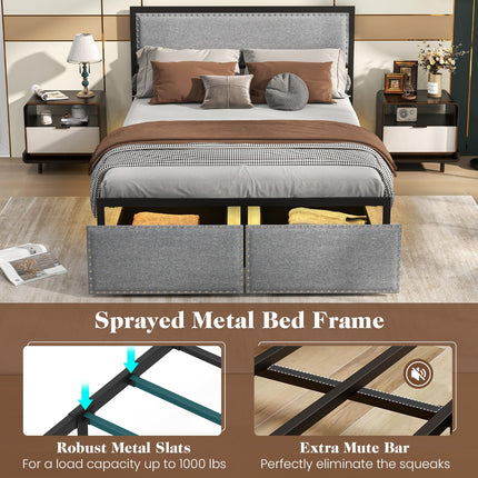 Dreamade Queen/Full/Twin Size Bed Frame with LED Lights and 2 Storage Drawers