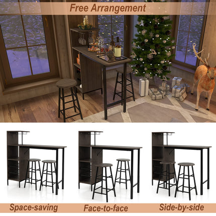 Dreamade 3 Pieces Bar Table and Stools Set, Bistro Table Set with Glass Holder (Brown)