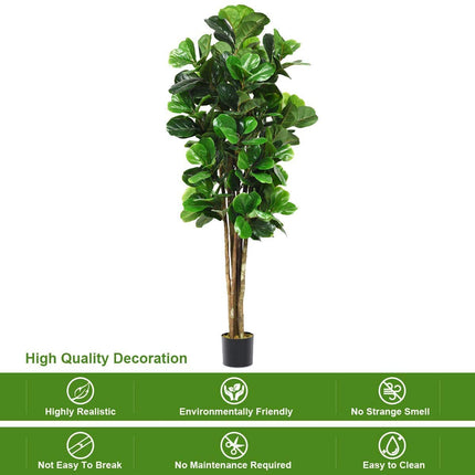 Fake Fiddle Leaf Fig Tree Artificial Greenery Plants in Pots Decorative Trees (5ft)