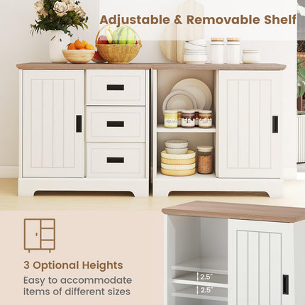 Dreamade Small Sideboard Buffet Cabinet Farmhouse Kitchen Storage Cabinet with Fluted Sliding Door