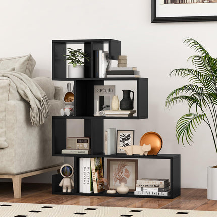 Dreamade 5-Tier S-Shaped Bookshelf, Geometric Bookcase w/Open Cubes