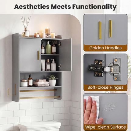 Dreamade Bathroom Wall Mounted Medicine Cabinet w/Towel Bars & Toilet Paper Holder