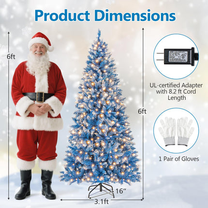 Dreamade Blue Hinged Xmas Tree with Frosted PVC Branch Tips & Warm White LED Lights