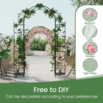 Dreamade 87'' Metal Garden Arbor with Lockable Gate and Planter Shelves