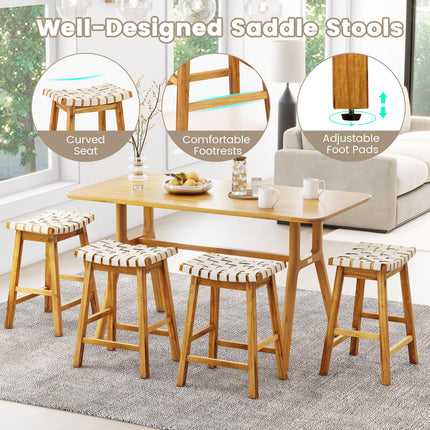 Dreamade 25.5/31" Woven Bar Stools Set of 2/4, Faux PU Leather Counter Height Saddle Stools with Woven Curved Seat