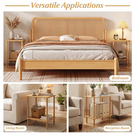 Dreamade Bamboo Side Table Set of 2 w/Storage Shelves