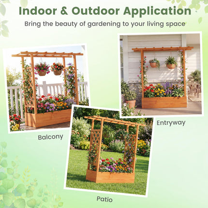 Dreamade Wooden Raised Garden Bed with Trellis & Hanging Roof