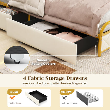 Dreamade Queen/Full/Twin Size Bed Frame with 4 Storage Drawers and Charging Station