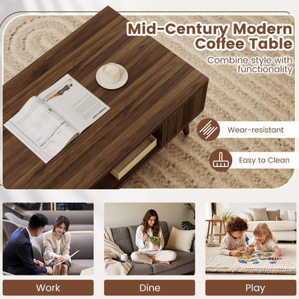 Dreamade 42 Inch Mid Century Modern Coffee Table Rectangular with Open Compartment