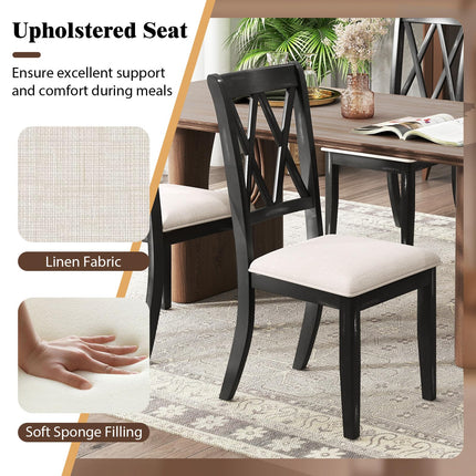 Dreamade Wooden Dining Chairs Set of 2/4 Upholstered Kitchen Chair w/Distressed Rubber Wood Legs Curved Cross Back