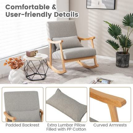 Dreamade Upholstered Rocking Chair - Modern Rocker with Rubber Wood Frame, Comfy Backrest & Seat