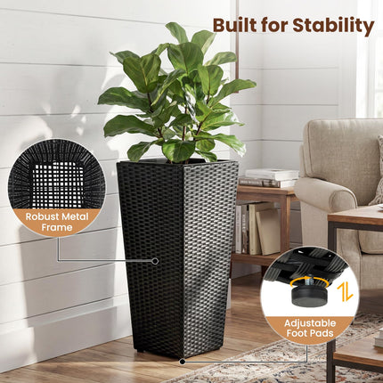 Dreamade Set of 2 Rattan Tall Plant Pots with Detachable Plastic Liners