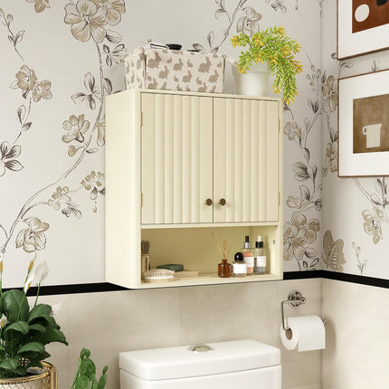 Dreamade Fluted Bathroom Wall Cabinet with Open Shelf