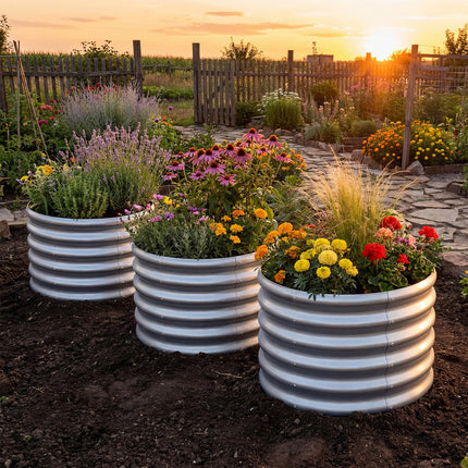 Dreamade Galvanized 2 x 2 x 1.5 FT Round Outdoor Planter Box with Open-Ended Base (1/2)