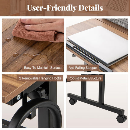 Dreamade Mobile Stand up Desk, Height Adjustable, 24"D x 22"W x 49"H