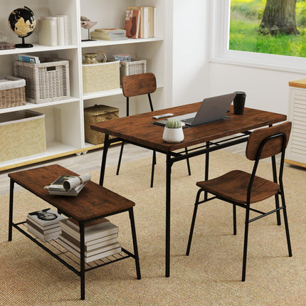 Dreamade Dining Table Set for 4, Kitchen Table with Bench & 2 Chairs, Storage & Metal Frame