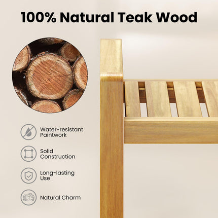 Dreamade Teak Wood Shower Bench - 20" Waterproof Shower Stool with Handles and Slatted Seat for Inside Shower