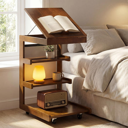 Dreamade C-Shaped End Table with Wheels w/Adjustable Desktop
