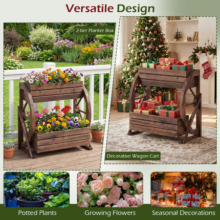 Dreamade Wooden Wagon Planter Box for Patio Garden Balcony