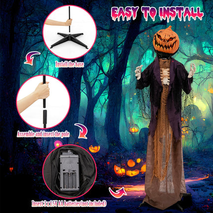 DREAMADE Halloween 5.6FT Sound Activated Pumpkin Man with Green LED Eyes