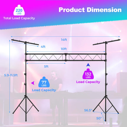 Dreamade DJ Light Stand, 14FT Lighting Truss System with 32 Lights Hold 220LBS Capacity