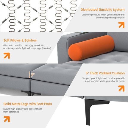 Dreamade Sectional Sofa Couch, Convertible Sleeper with 2 or 1 USB Ports Socket