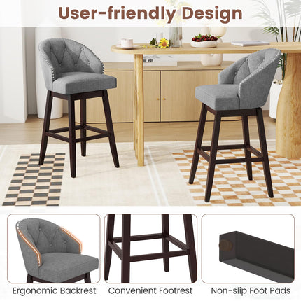Dreamade Modern Upholstered Bar Stools Set of 2/4, 31" Bar Height Swivel Kitchen Stools w/Button-Tufted Back