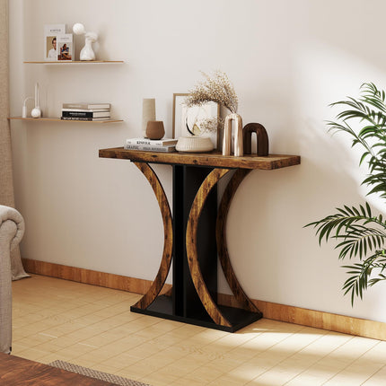 Dreamade 40" Narrow Console Table | T-Shaped Entryway Table with Open Storage Shelve