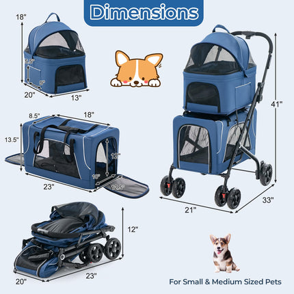 Dreamade Double Dog Stroller - Pet Stroller for 2 Dogs