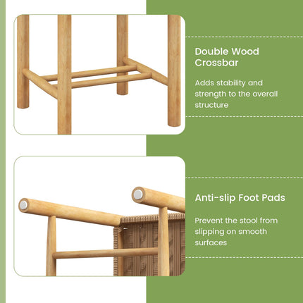Dreamade Wood Stools Set of 2, 18" Tall Boho Backless Stool Chairs with Rubber Wood Legs