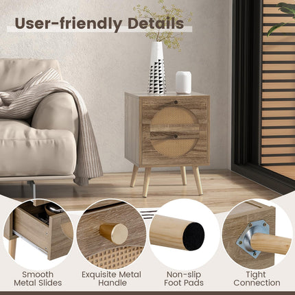 Dreamade Rattan Nightstand Set of 2, Boho Bedside Tables with 2 Rattan Drawers