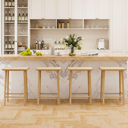 Dreamade 25.5" Wooden Bar Stools Set of 2/4, Farmhouse Backless Counter Height Bar Stools with Footrest