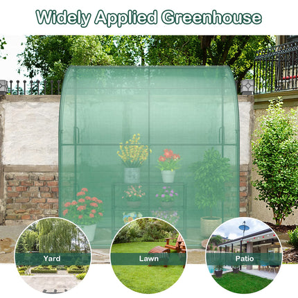 Dreamade Walk-in Lean-to Greenhouse - with 3-Tier Plant Stand, 7’x 3.5’x 7’ Green House, PE Grid Cover