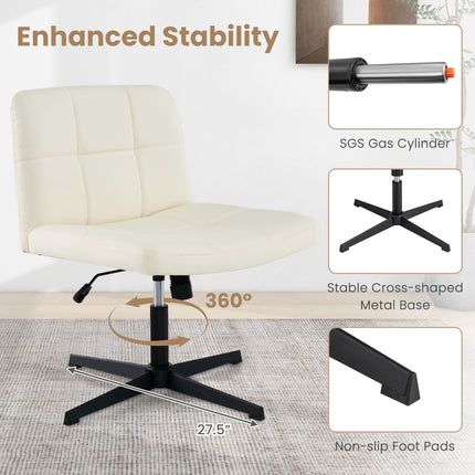 Dreamade Criss Cross Chair, PU Leather Cross Legged Office Chair No Wheels, Height-adjustable Swivel Vanity Chair with U-shaped Seat