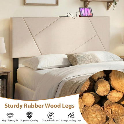Dreamade Geometric Upholstered Head Board with 2 AC Outlets for Queen and Full Size Bed