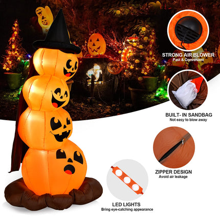 DREAMADE Halloween Inflatable Pumpkin Lighted Blow Up Pumpkin w/Witch Hat