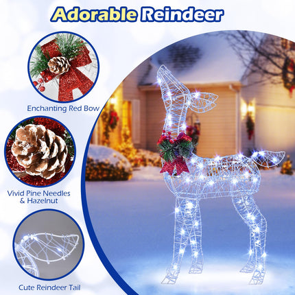 Dreamade Christmas Pre-Lit Reindeer | 50 Cold White LED Lights & Red Bow Stakes & Zip Ties Included