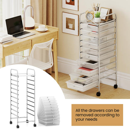 Dreamade 10-Drawer Rolling Storage Cart with Metal Frame and Lockable Universal Wheels