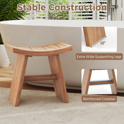 18 Inch Teak Wood Shower Bench with Curved Seat for Bathroom