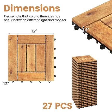 Dreamade 12" x 12" Acacia Wood Interlocking Patio Flooring Tiles with Drainage Base