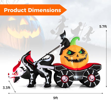 Dreamade 9 FT Halloween Inflatable Outdoor Decoration, Blow up Grim Reaper Driving Pumpkin Carriage