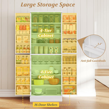 Dreamade Kitchen Pantry Cabinet 65.5" Tall Kitchen Hutch w/8-Tier Storage Cabinet 16-Tier Door Shelves