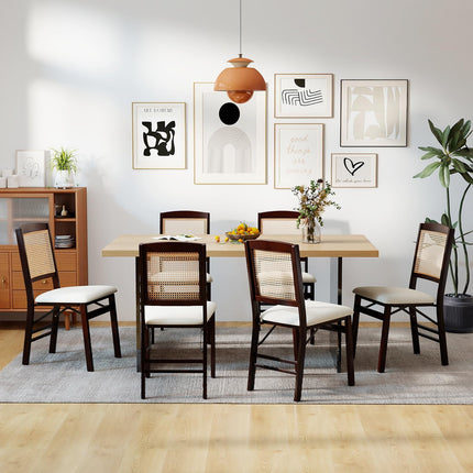 Dreamade Folding Dining Chairs Set of 2/4 Rubber Wood Chairs with Linen Padded Seat