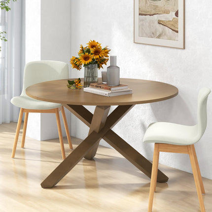Dreamade 47" Round Dining Table, Mid Century Modern Round Kitchen Table w/Solid Acacia Wood Legs, Adjustable Foot Pads