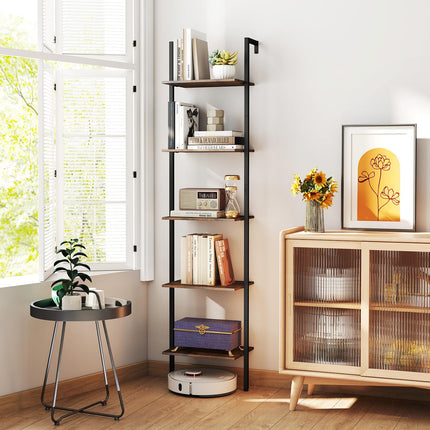 Dreamade 5 Tier Ladder Shelf Wall Mount Bookshelf with Anti-Tipping Kits & Metal Frame
