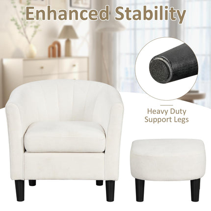 Dreamade Modern Accent Chair with Ottoman, Upholstered Teddy Velvet Barrel Club Chair w/Footrest