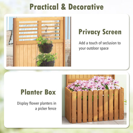 Dreamade Set of 1/2 Raised Garden Bed with Trellis, 41” Wooden Potted Plant Box w/Privacy Screen