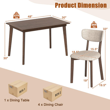 Dreamade 5-Piece Dining Table Set for 4, Kitchen Table Set with 48” Dinner Table, Padded Seat, Rubber Wood Legs