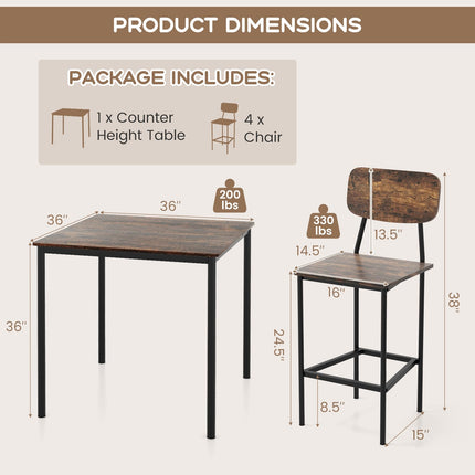 Dreamade 5-Piece Dining Table Set W/Counter Height Table & 4 Bar Stools
